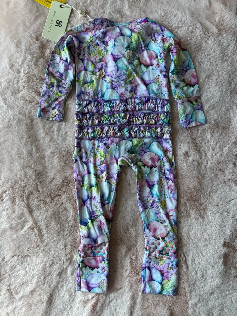 NWT Bums and Roses So Eggstra Ruffle Footie Size 6-9 months